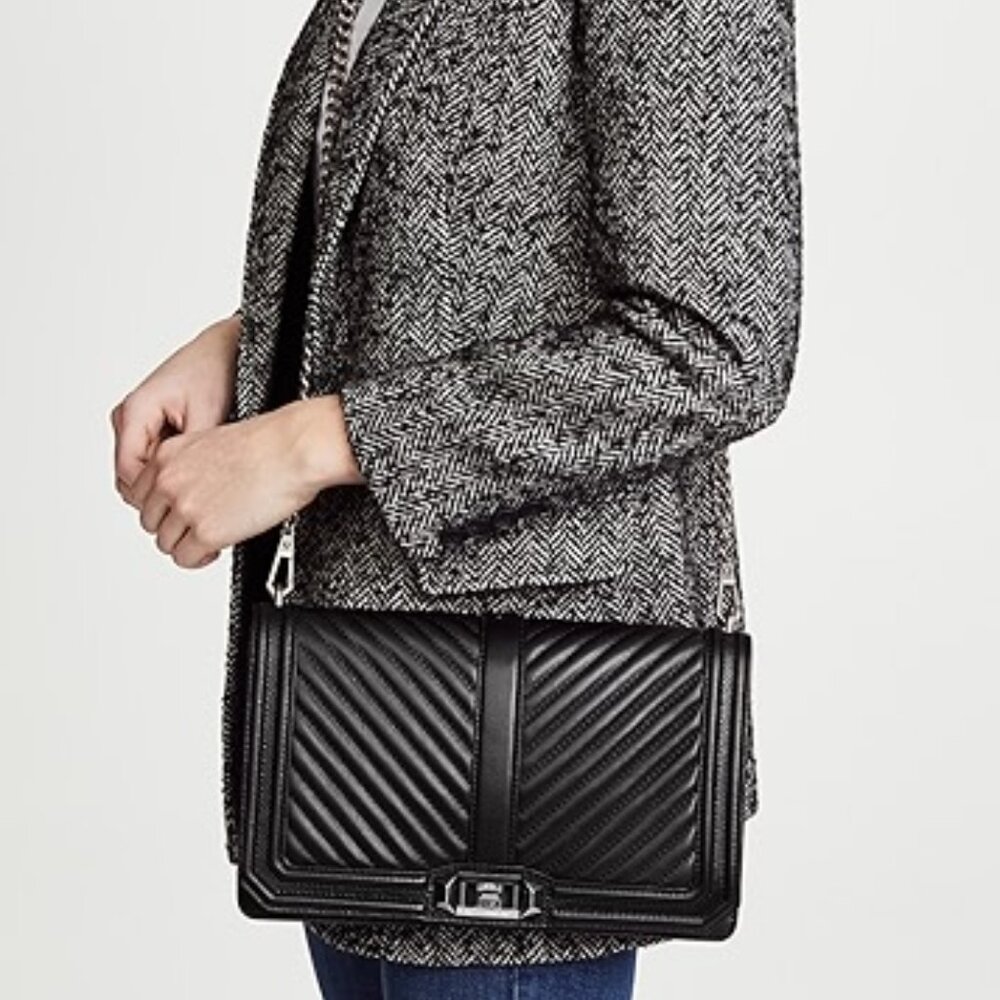 NWT Authentic Rebecca Minkoff Medium Chevron Quilted Leather Love Crossbody Bag